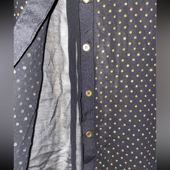 Forever 21 women’s blouse medium black Gold Gem Sheer top shirt button down - Picture 4 of 7